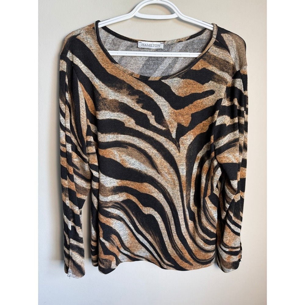 Hamilton Tiger Print Long Sleeve Knit Top XL Safari Animal Print Mob Wife Y2K